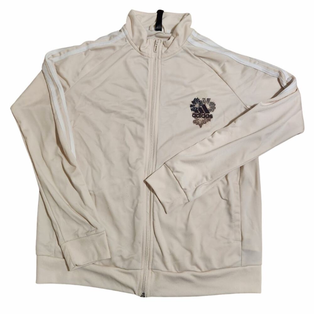 Women's XL Adidas Floral Graphic Full-Zip Track Jacket - Cream / Beige